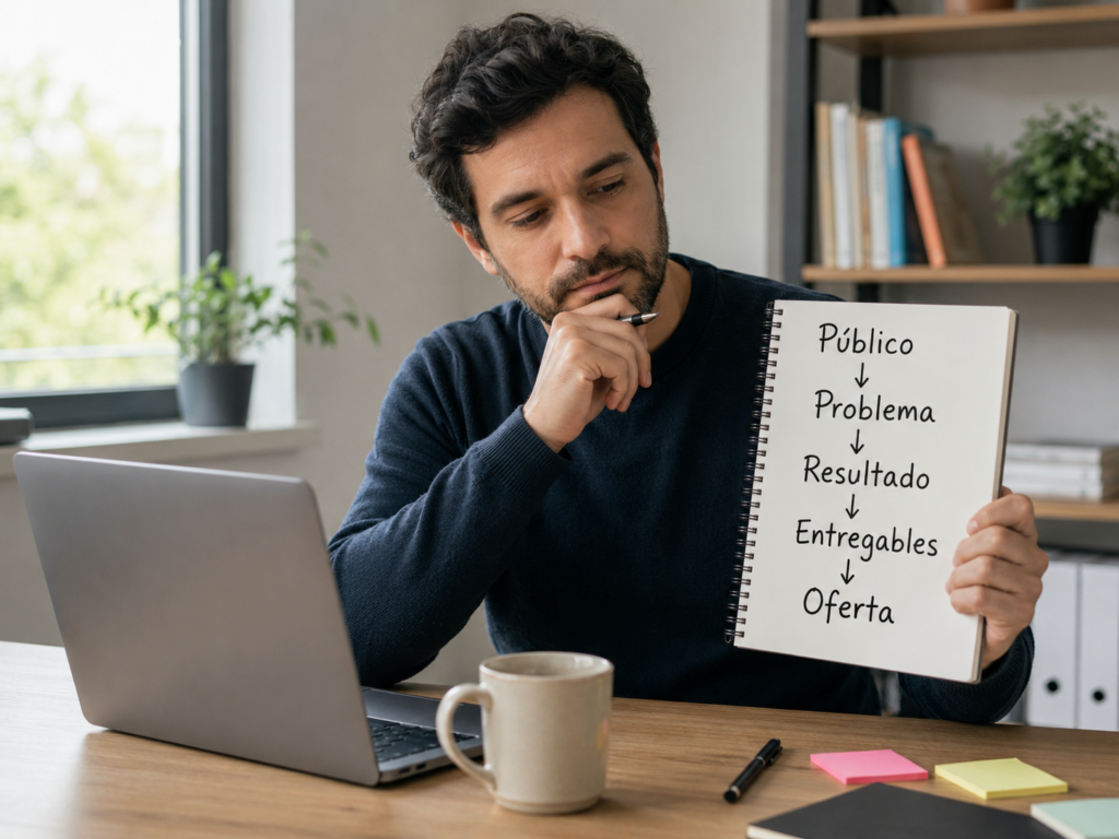 Persona organizando los elementos necesarios para crear una oferta